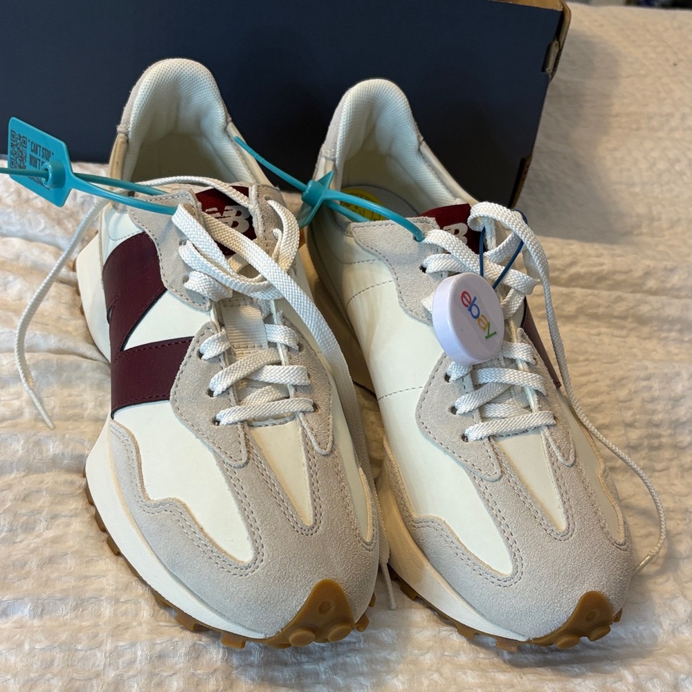 New Balance White and Burgundy Sneakers